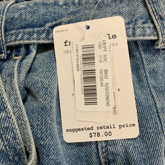 Free People East of Eden Medium Wash Denim Belted Mini Skirt Sizes 26 & 25 NWT - Picture 11 of 13